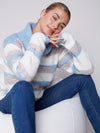 CHARLIE B BLUE AND WHITE STRIPED SWEATER COWL NECK