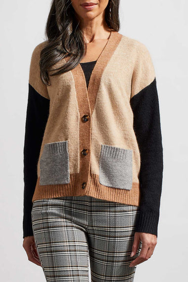 TRIBAL BUTTON DOWN CARDIGAN COLOUR BLOCKED WITH POCKETS