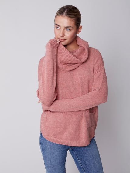 MYNX BOUTIQUE - CHARLIE B ROSE PINK SWEATER WITH POCKETS, DETACHABLE SCARF