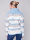 CHARLIE B BLUE AND WHITE STRIPED SWEATER COWL NECK