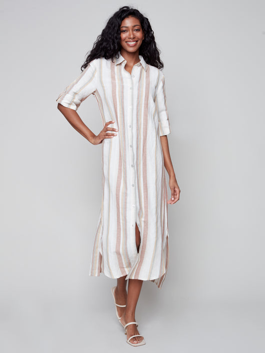 CHARLIE B STRIPED LINEN/COTTON DRESS