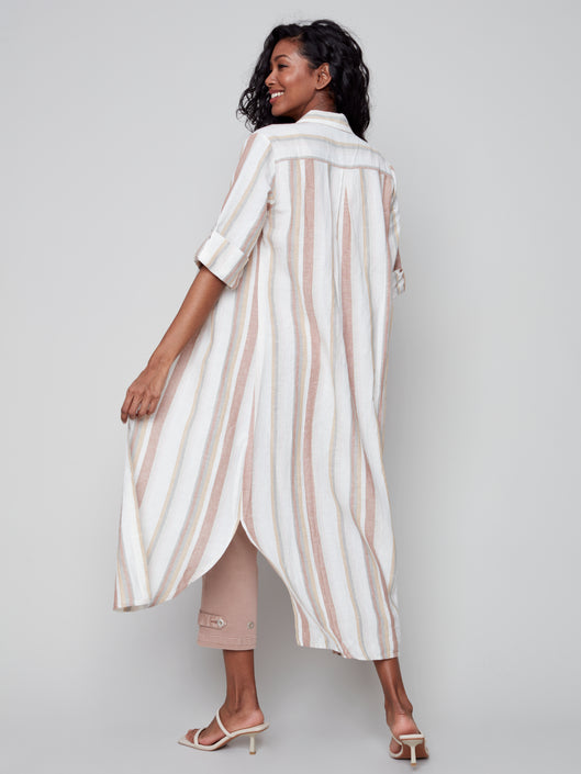 CHARLIE B STRIPED LINEN/COTTON DRESS